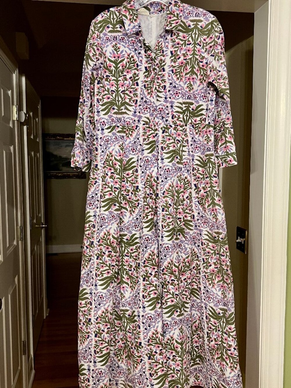 Julia Amory JA Mughal Jardin Rouge Floral Maxi Length Shirt Dress Size MEDIUM - Picture 2 of 3